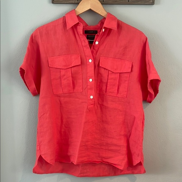 J. Crew Tops - J Crew Baird McNutt Irish Linen Camp Shirt Coral size 4